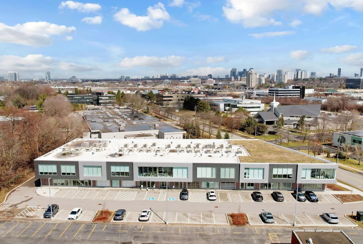 Aerial view of the professional office building at 52 Scarsdale Road in Toronto