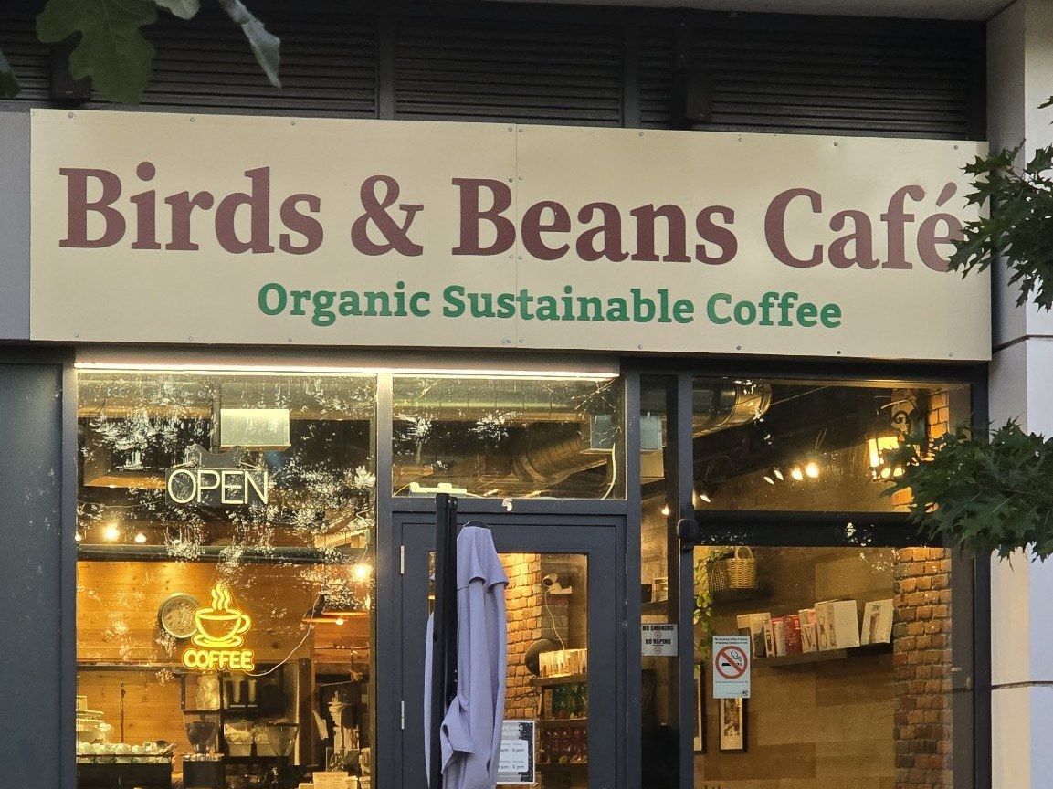 Birds & Beans Caf&eacute; storefront on Marine Parade Drive, Humber Bay Shores