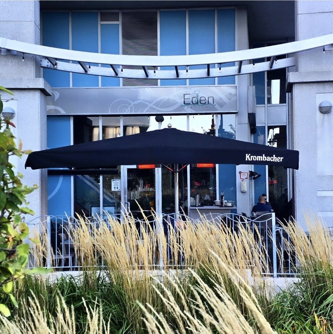 Eden Trattoria patio on Marine Parade Drive with heated umbrellas