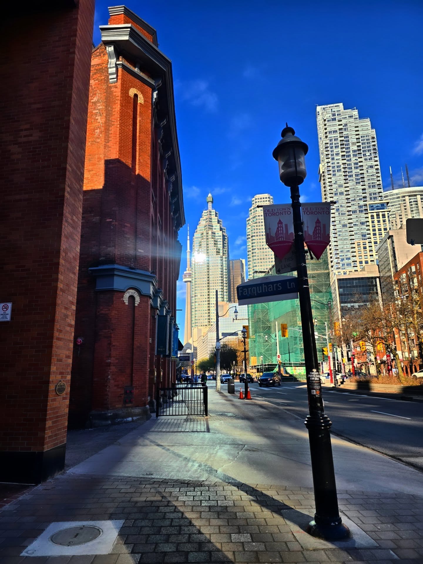 Front Street at King in downtown Toronto with the Gooderham Building