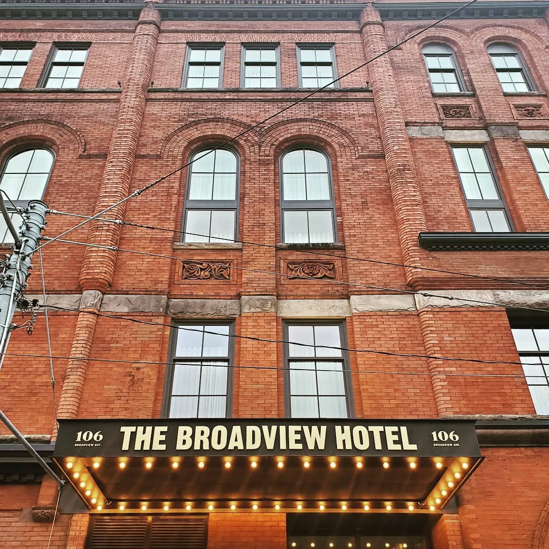 The Broadview Hotel historic brick facade in Riverside, Toronto