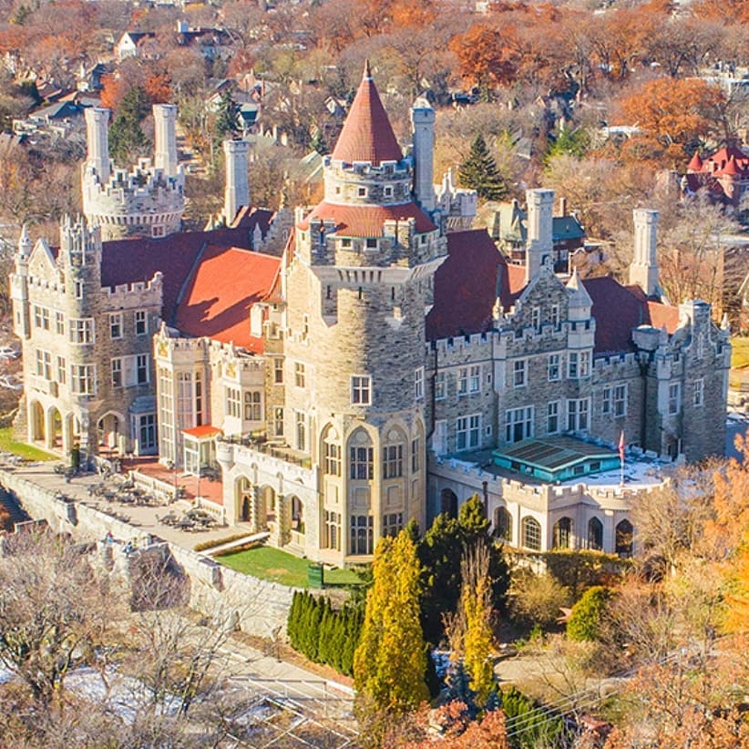 Aerial view of Casa Loma castle in midtown Toronto