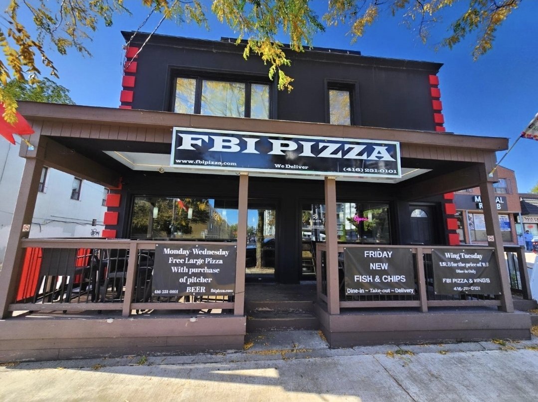 FBI Pizza storefront on Lake Shore Boulevard West, Mimico