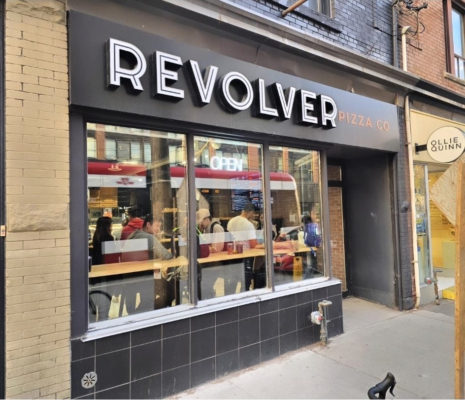 Revolver Pizza Co storefront at 916 Queen Street East, Leslieville