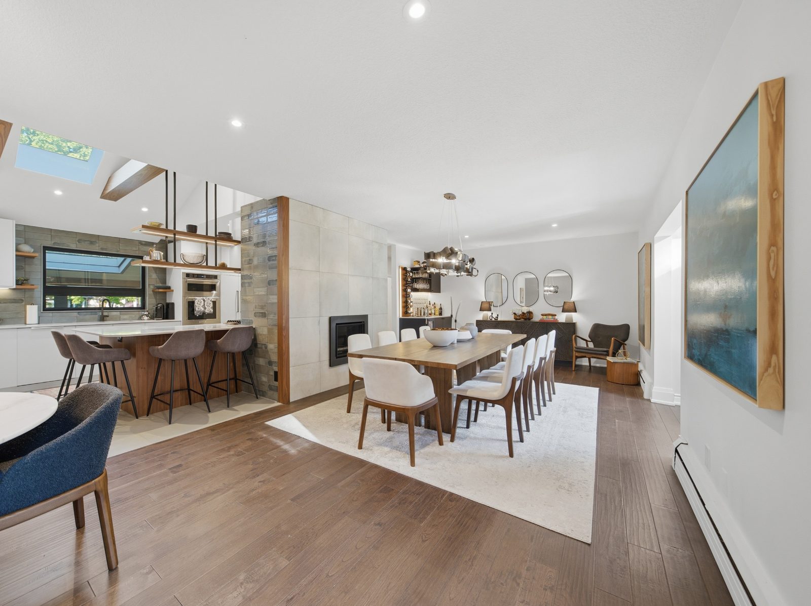 Staged open-concept dining room and kitchen at a sold Guildwood bungalow