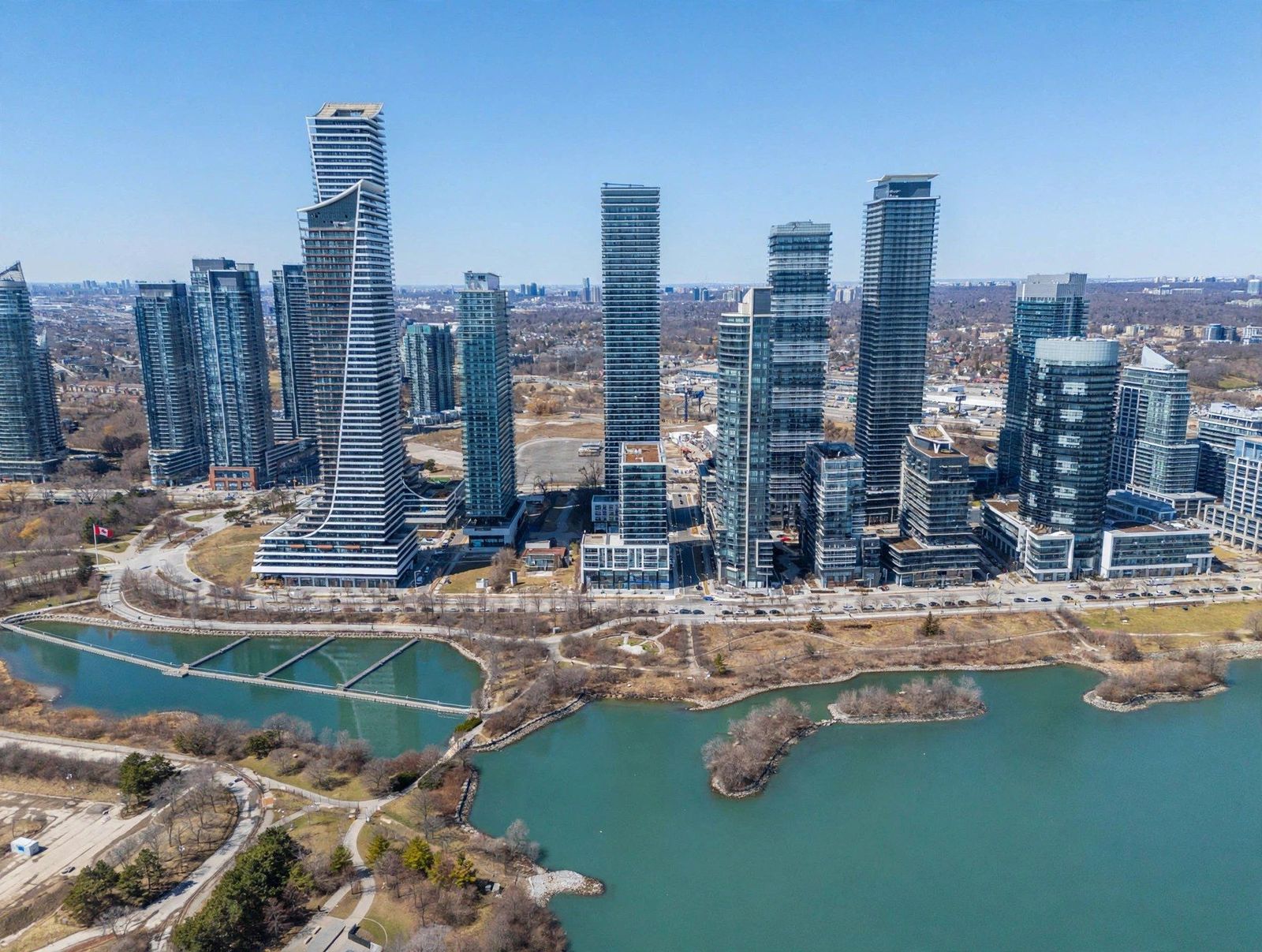 Aerial view of the Humber Bay Shores condo skyline on Toronto's waterfront