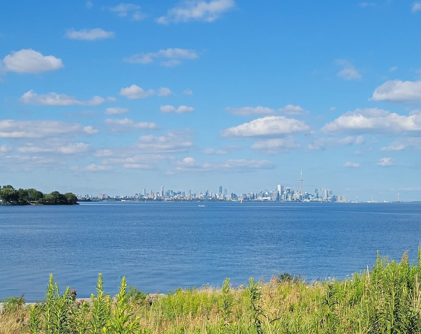 Lake Ontario shoreline and Toronto skyline seen from Colonel Samuel Smith Park