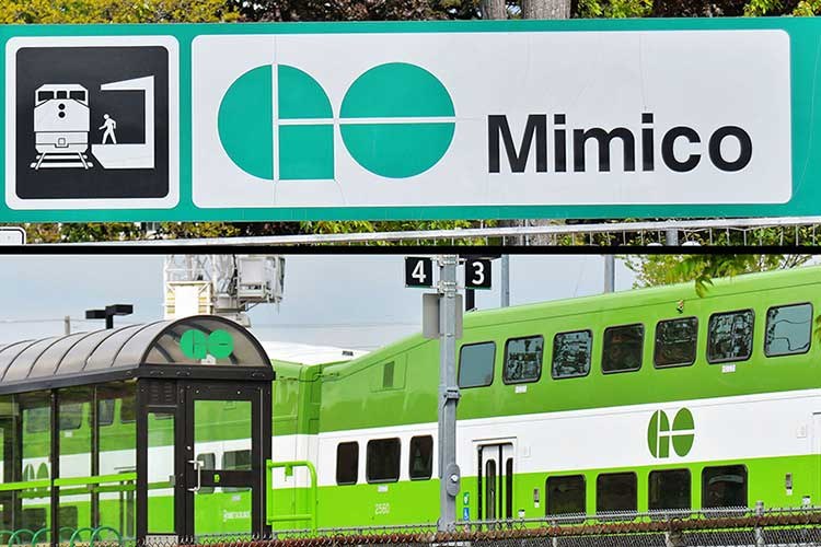 Mimico GO station sign and platform, just off Royal York Road