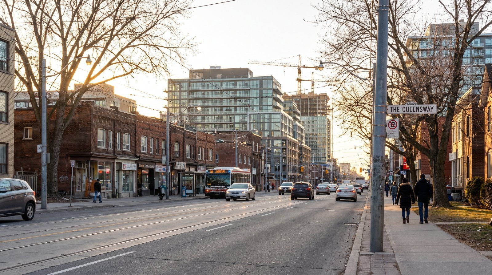 Streetscape along The Queensway in Toronto's west end