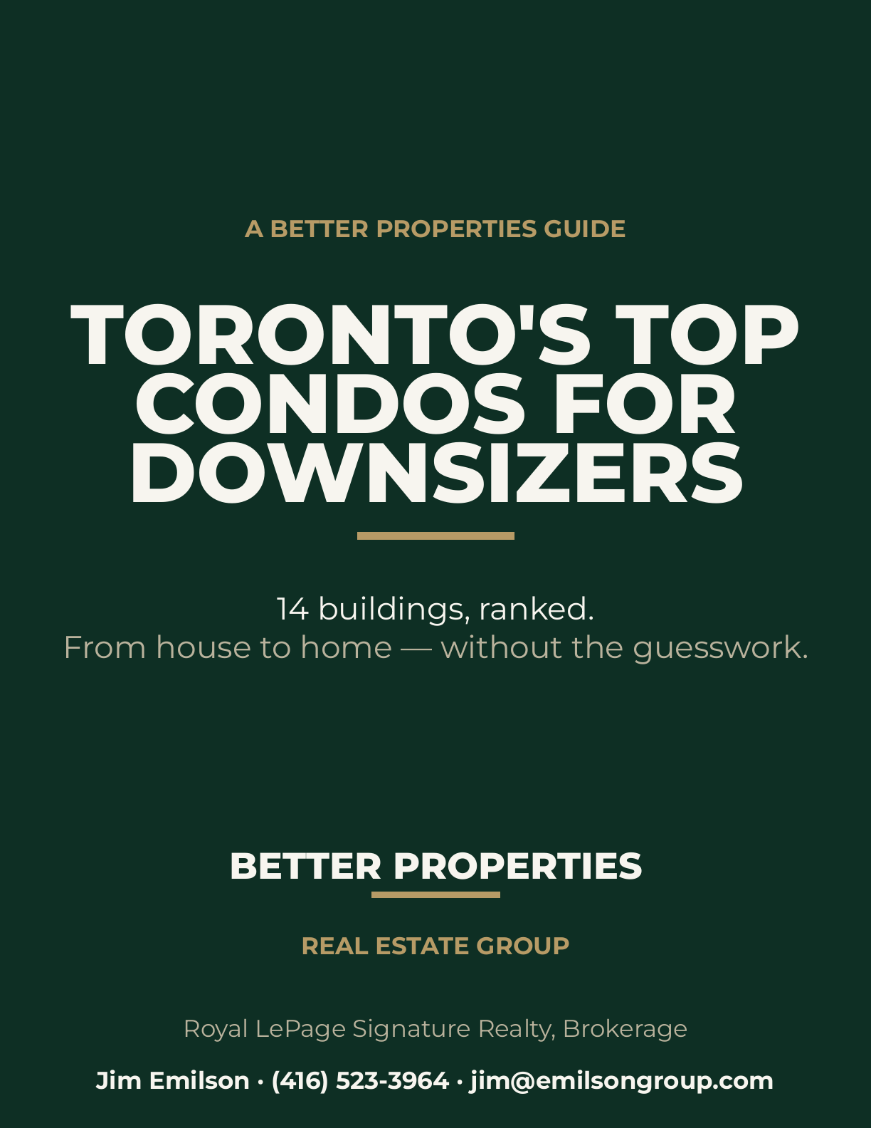 Cover of Toronto's Top Condos for Downsizers — a free guide from Better Properties Real Estate Group