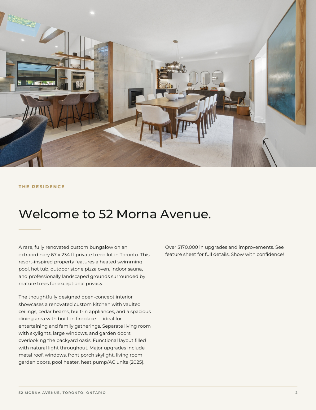 52 Morna Avenue listing brochure interior spread — renovated kitchen and dining room
