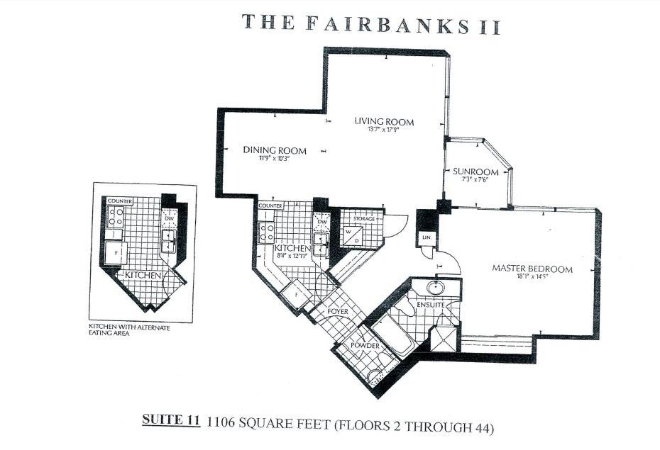 The floor plan for Suite 3911 at 1 Palace Pier Crt — The Fairbanks II, 1,106 square feet