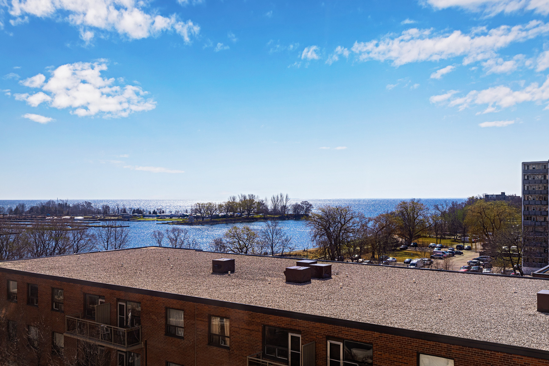Lake Ontario and the marina seen from Suite 404 at 2285 Lake Shore Boulevard W