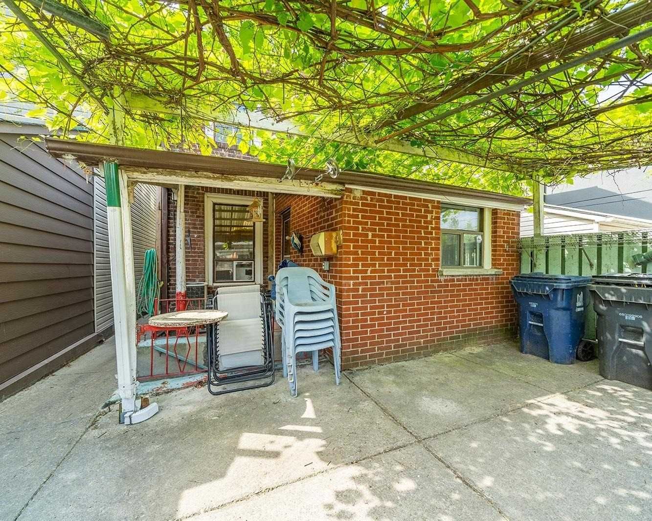Rear patio of 42 Melville Avenue under the grapevine-covered pergola