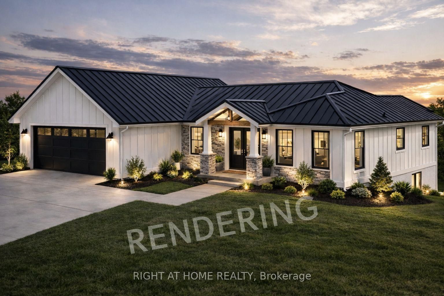 Artist's rendering of the approved addition — the proposed exterior at dusk, 4451 Thirty Road