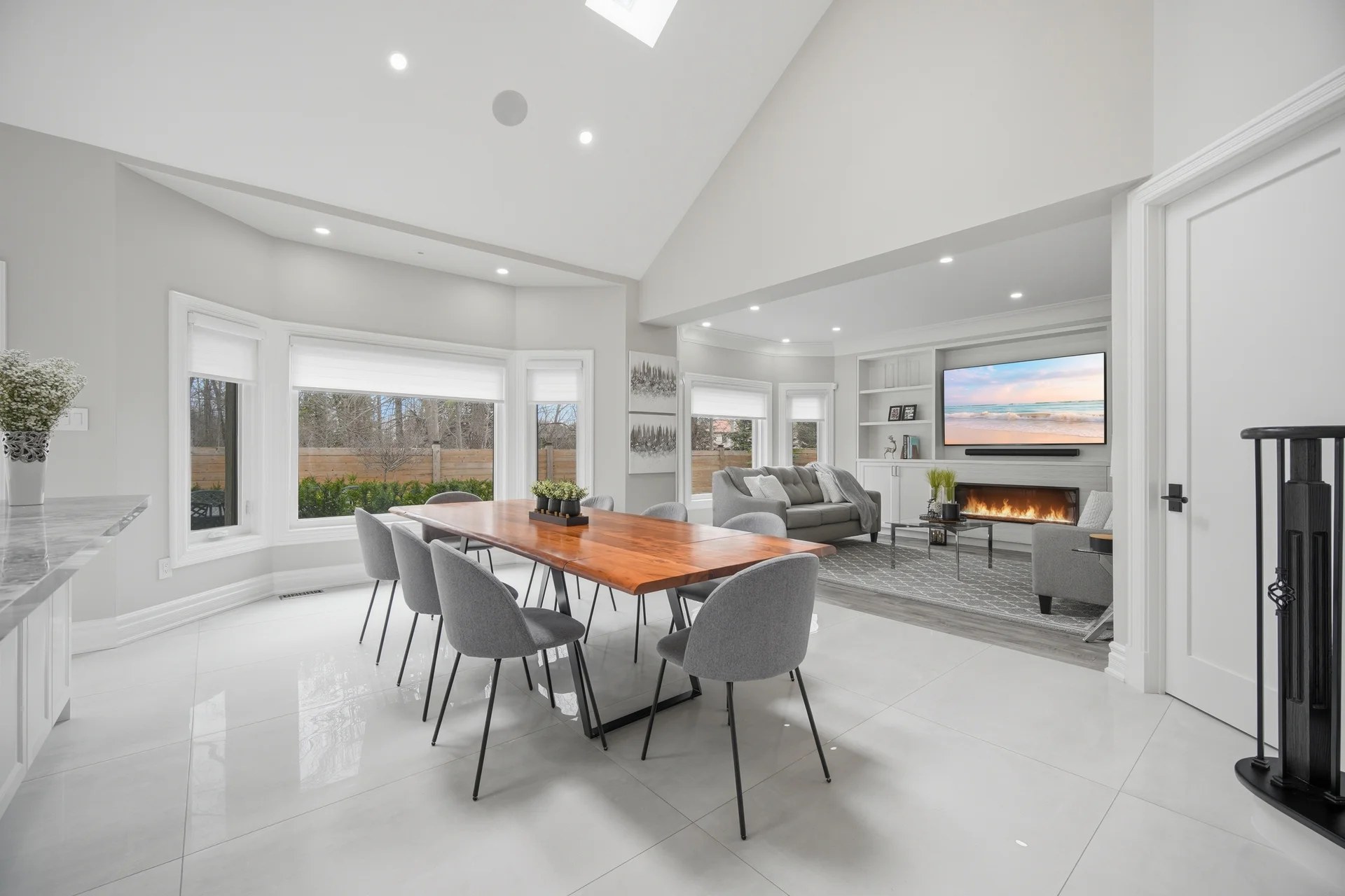 Family room with fireplace at 61 Woodland Trail Court, Vaughan