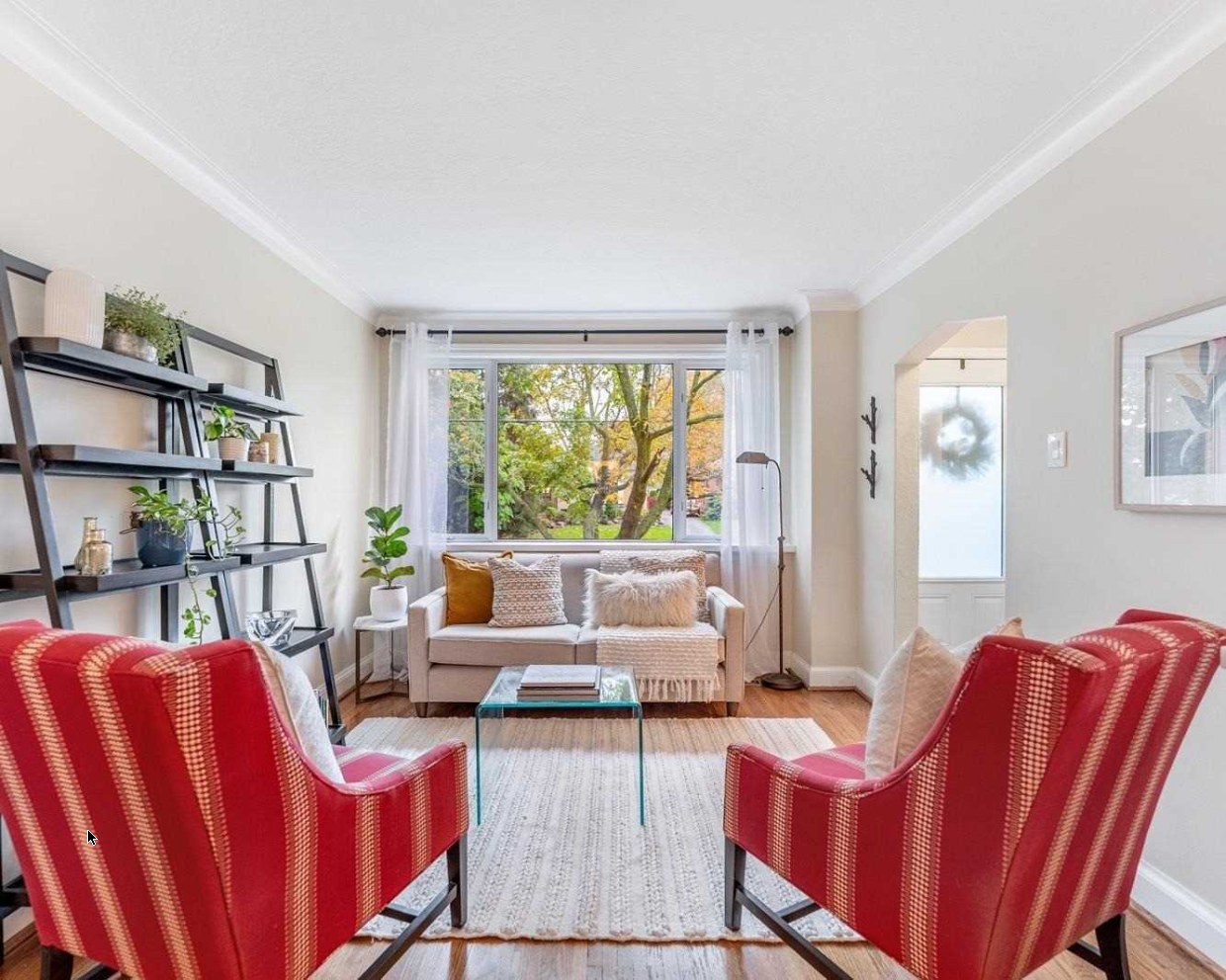 Living room with fireplace at 64 Delroy Drive