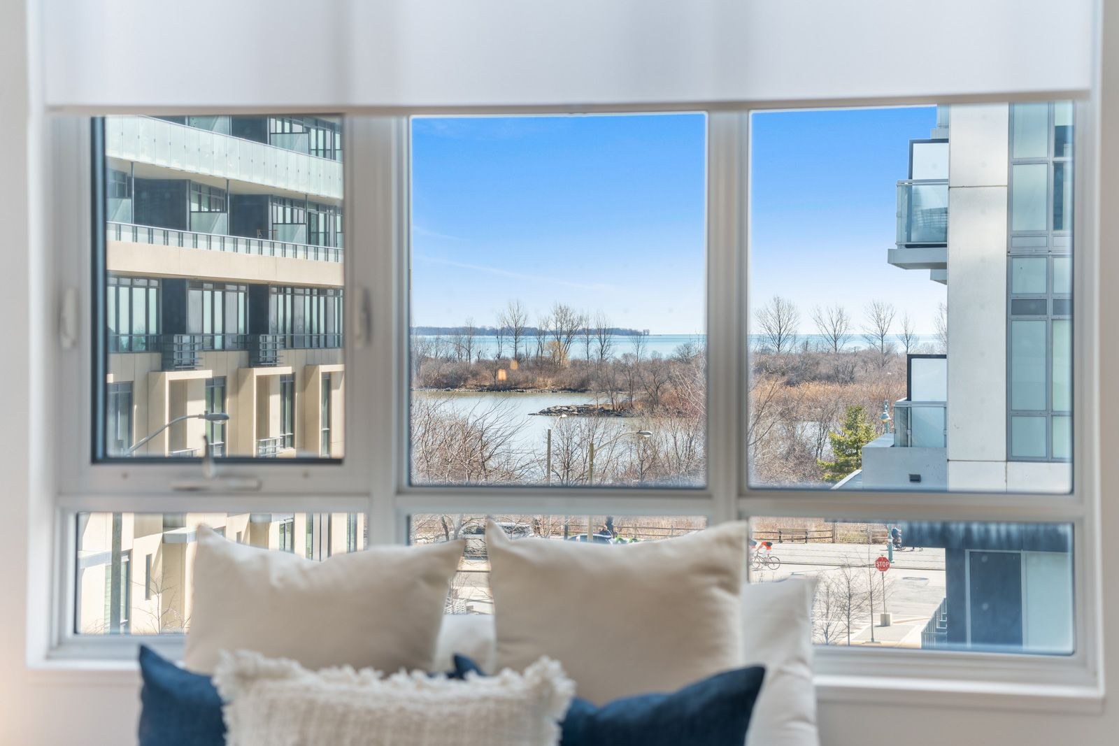 Lake and waterfront views through the suite windows